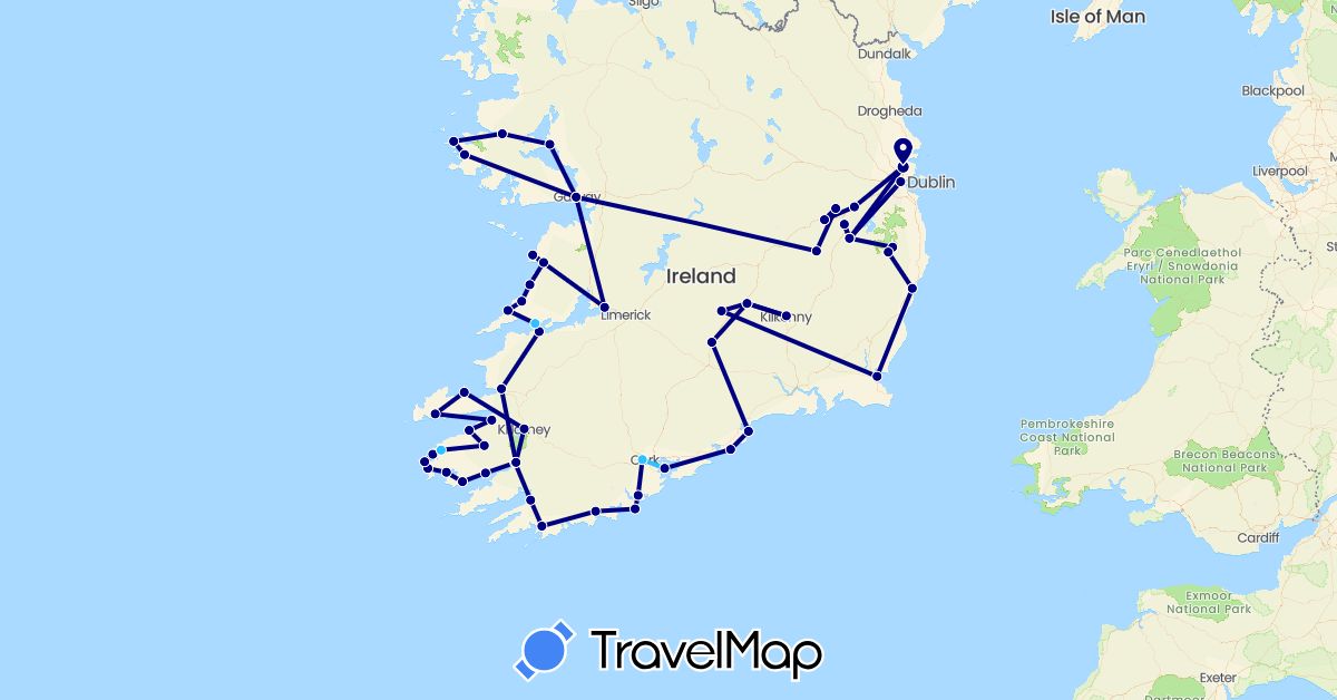 TravelMap itinerary: driving, boat in Ireland (Europe)
